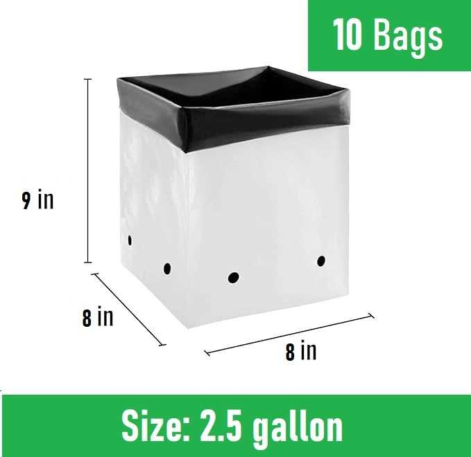Grow Bags 2.5 Gallon (10 Pack) Black and White Poly Bags for Plants, Perfect for Plant Nursery Bags, Seedling Bag & Greenhouse Grow Bags
