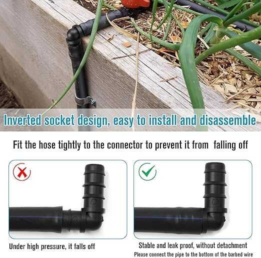 Black Plastic Elbow Quick Connectors 90°Garden Hose Adapter for Garden Drip Irrigation, Watering System and Water Pipe Joints  Irrigation Connectors Garden Barbed Connector 20 mm (3/4 Inch)